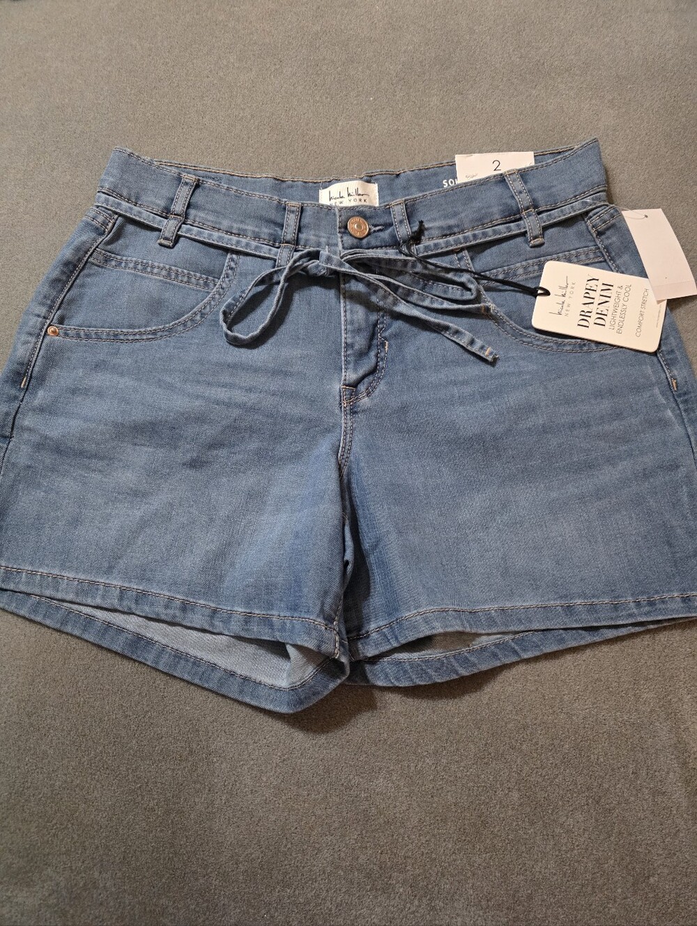 Nicole Miller Soho Light Blue Denim Drawstring Jean Shorts